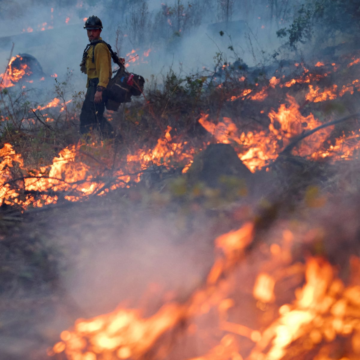 Bombeiros fazem progresso para conter o incêndio Lucas, na Califórnia do norte.