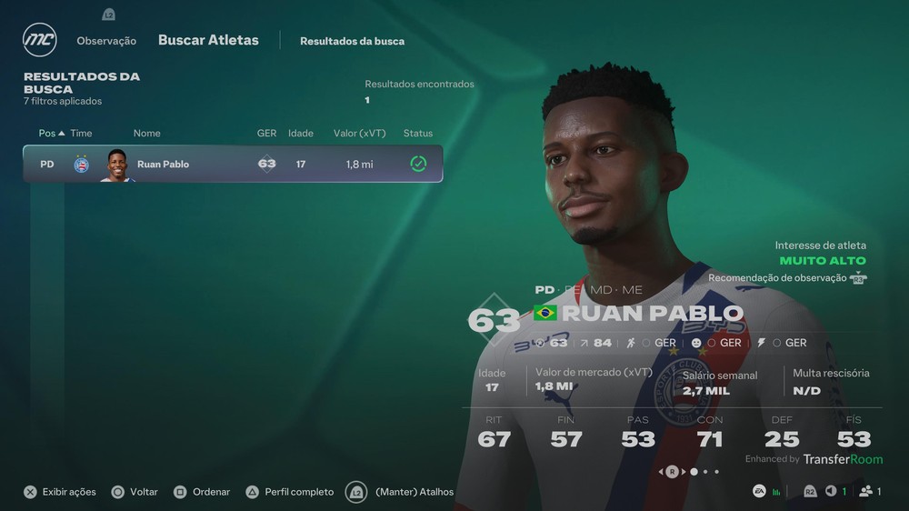 Ruan Pablo joga nas duas pontas e tem um grande potencial no EA FC 27 — Foto: Reprodução/Filipe Curitiba