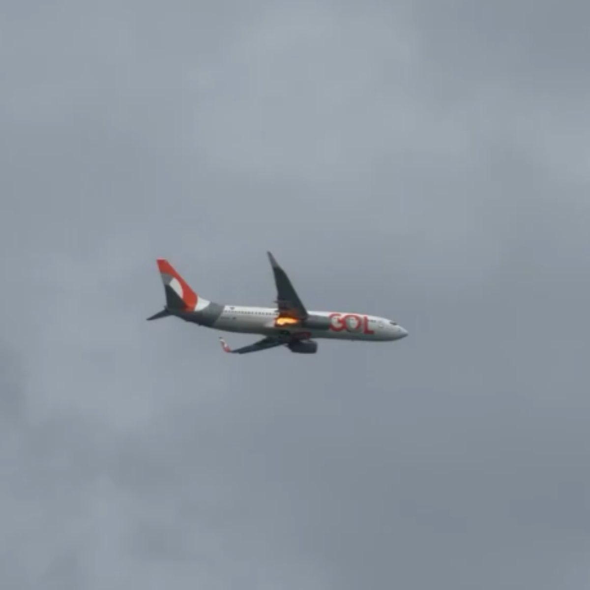 Motor de avião da Gol pega fogo após colisão com pássaro em Recife (PE); aeronave deu voltas em círculos antes de pousar